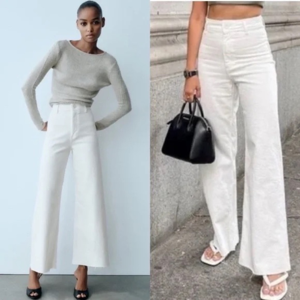 Zara Marine Straight Wide Leg Jeans White 16943